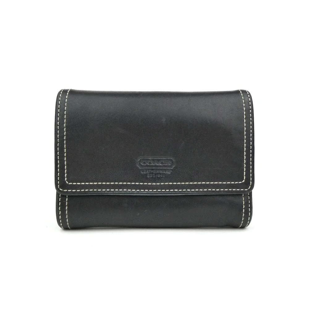 Coach Black Leather Medium Trifold Wallet